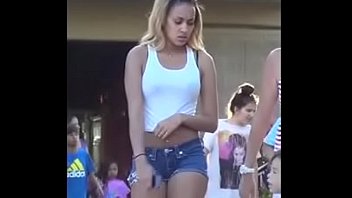 Candid Ass Blonde Teen in Tank Top and Tight Shorts