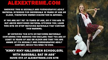 Kinky Niky Halloween schoolgirl with baseball bat in ass