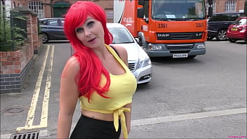 Redhead hotty Roxi Keogh wears a nappy (diaper) underneath her skirt in public   Flashes it as she walks down the road!