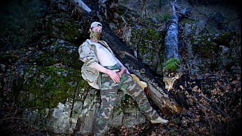 Soldier humps plush pillow in dark forest at night until; he cums! Cumming this way is always so powerful   pleasing = Yummy!!!