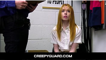CreepyGuard-Horny little thief Madi Collins has to fuck the security officer to avoid being put in jail for shoplifting